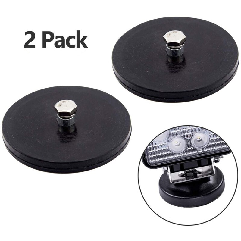 2 Pcs Magnetic Work Light Bar Mount, Powerful Magnet Mounting Brackets Base with Rubber Pad for Off-Road Driving Lamp, Curved LE