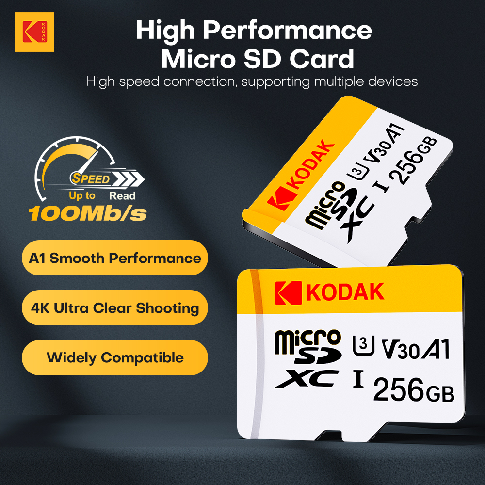 KODAK Mini Memory SD Card 256GB 128GB 64GB 32GB U3 V30 4K Full HD Micro TF Memory Flash Card do telefonu/komputera/kamery