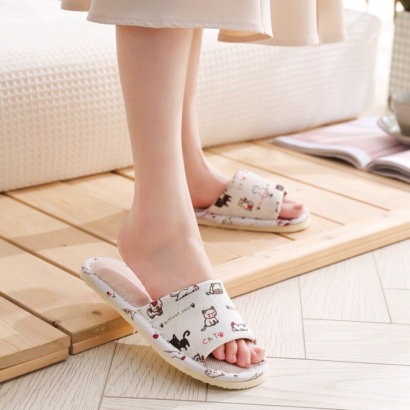 Women Home Slippers Indoor Floor Soft Couple Linen Slipper Spring Autumn Lightweight Unisex Bedroom Shoes