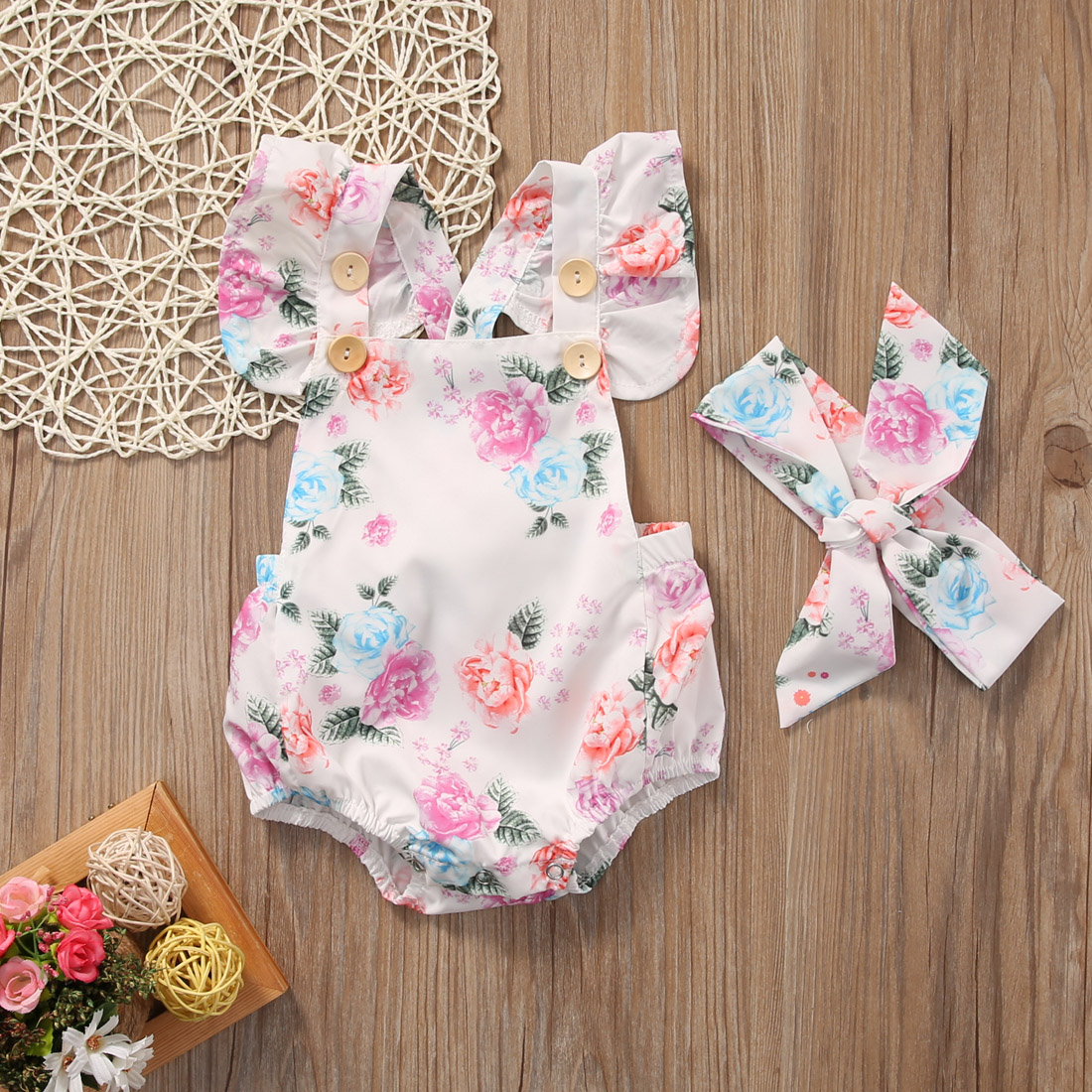 Citgeett 2 teile/satz Sommer Nettes Art Baby Mädchen Blumen- ärmellos Strampler + Stirnband Sommer Sunsuit Kleidung Outfits einstellen SS