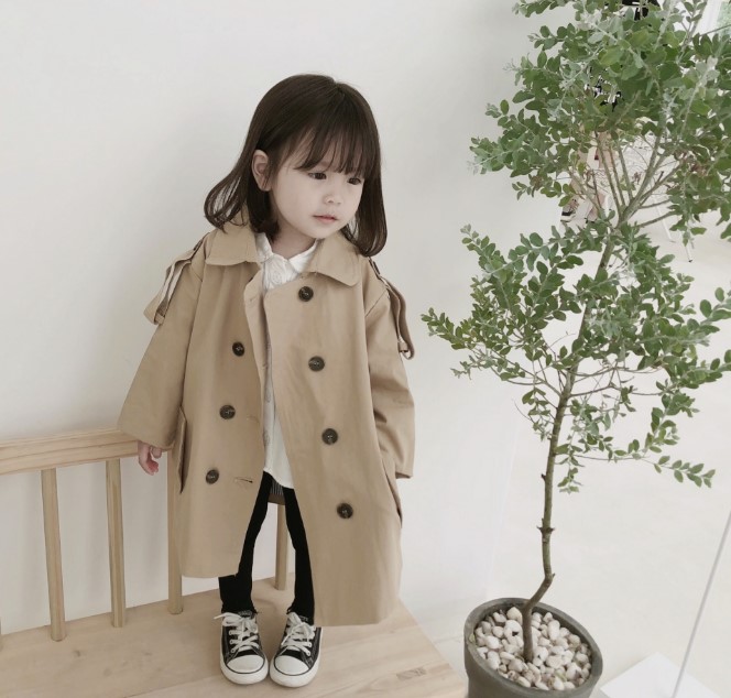 Cultiseed Baby Girls Trench Coats Children Solid Color Double Breasted Long Trench Outerwear Baby Kids Long Sleeve Coat Top: 3T
