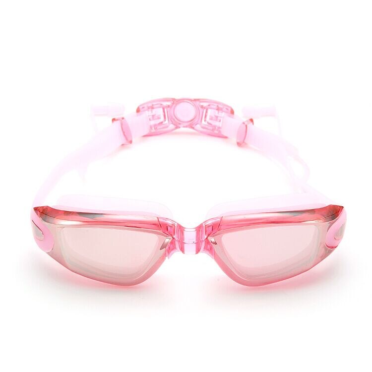 Bijziendheid Zwembril Oordopje Professionele Volwassen Siliconen Badmuts Zwembad Bril Anti Fog Mannen Vrouwen Optische Waterdicht Eyewear: Pink