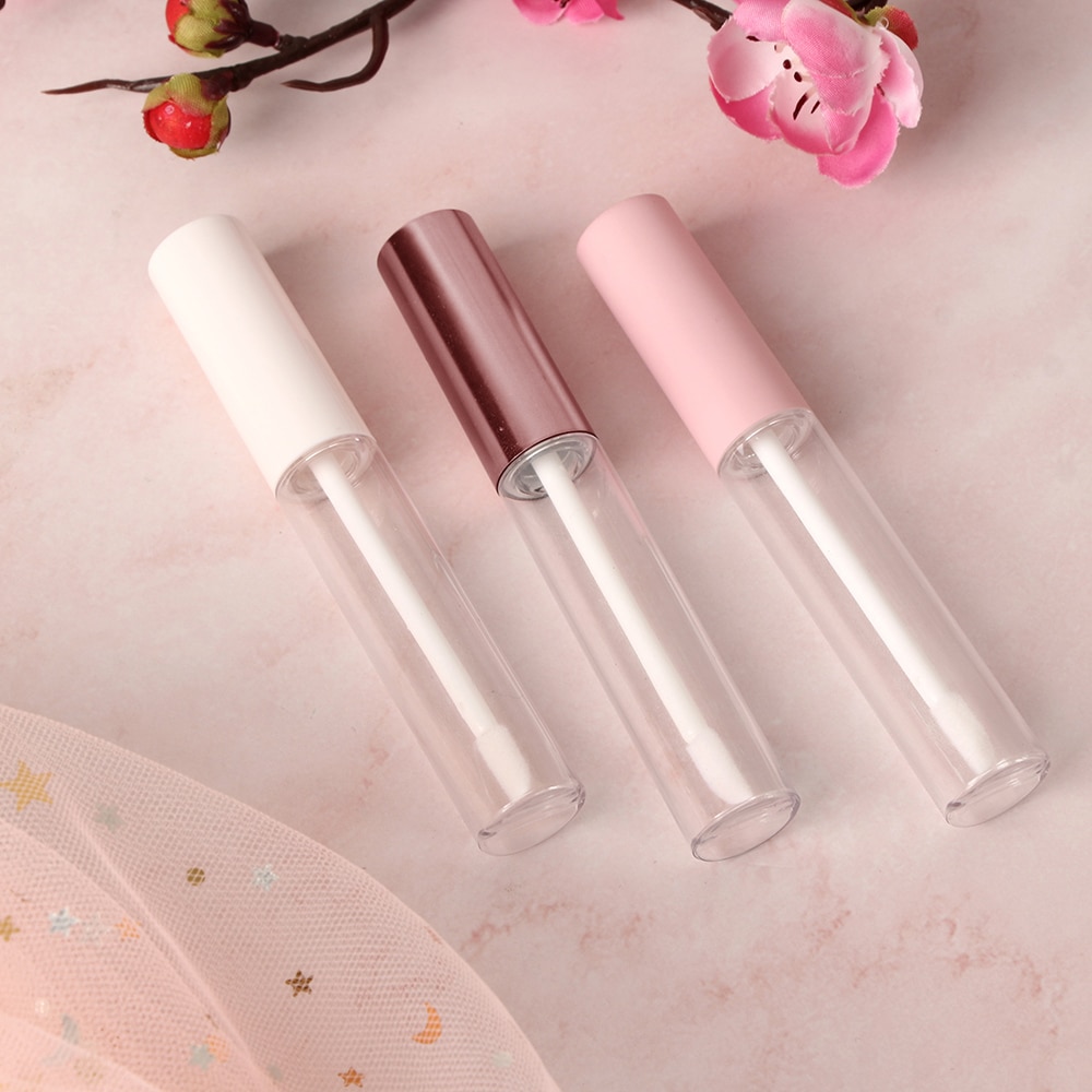 Tubo vacío de brillo de labios redondo, 1 unidad de 10ml, con aplicador de varita, lápiz labial de plástico rellenable, frascos de bálsamo labial, contenedor DIY
