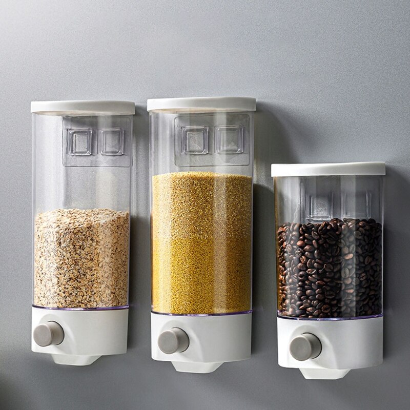 Wall Mounted Automatic Rice Cereal Dispenser Plastic Transparent Grain Storage