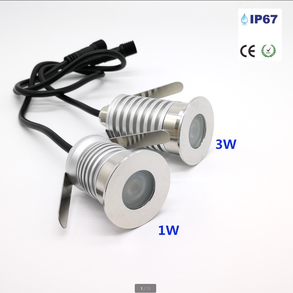Led underjordisk lampe 3w 12v ip67 udendørs forsænket dæk gulv jord spot belysning inground uplight indkørsel beton brolægger lys