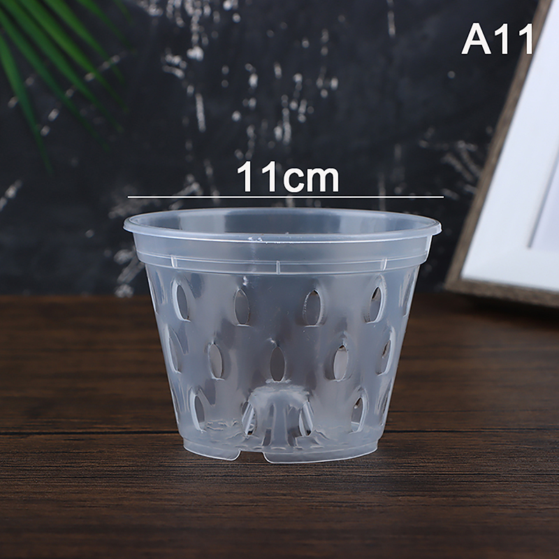 1Pc Bloempot Tuinplanter Drainagepotten Met Gaten Transparante Orchideeënmanden Plastic Ademende Bloempotten Accessoires: WHITE