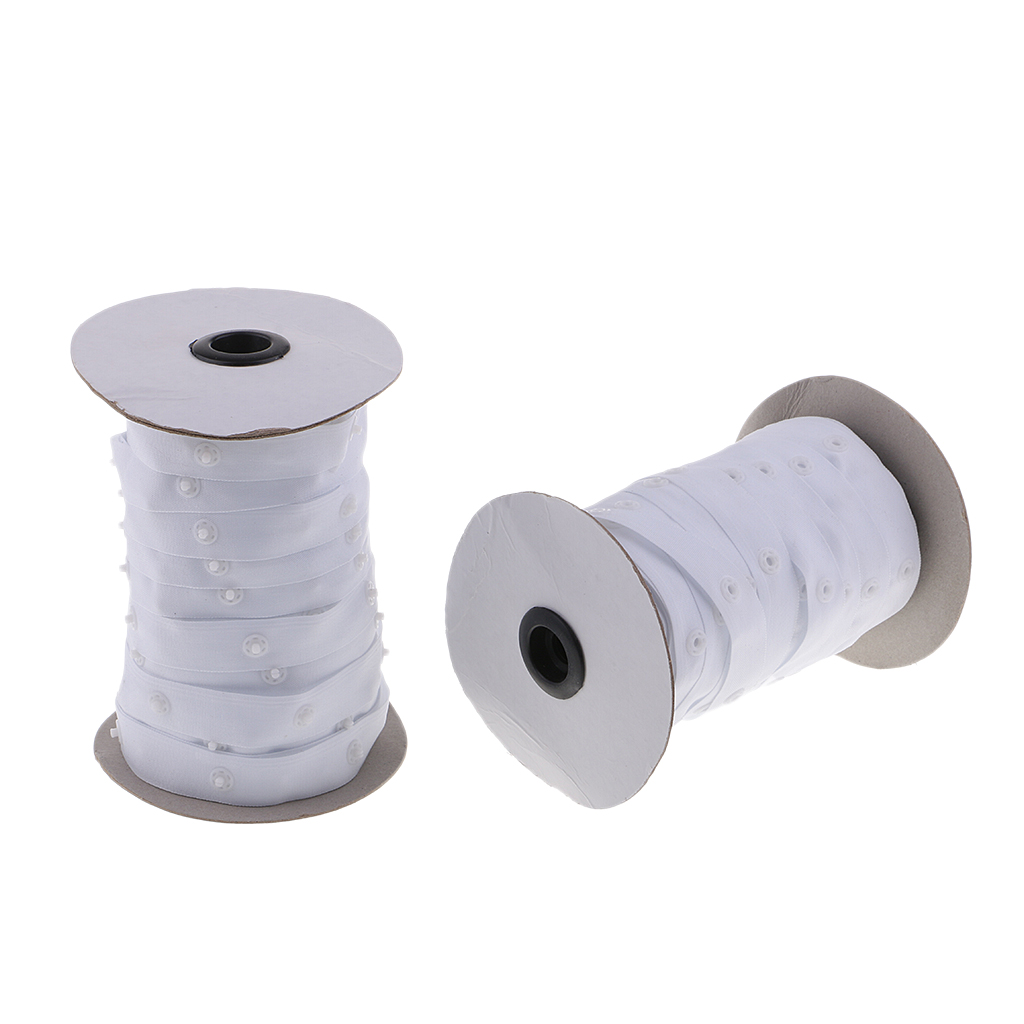 2 Rolls 50 Yards Resin Button Snap Tape Polyester Twill Sewing Duvet Cover Coat Fasteners