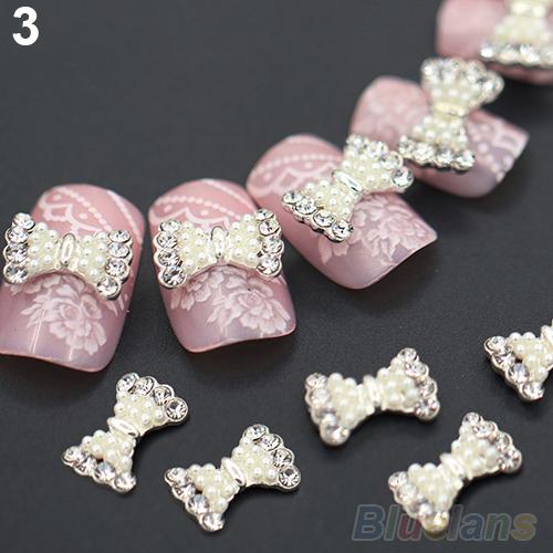 10Pcs 3D Glitters Rhinestone Lichtmetalen Strik DIY Decal Nail Art Tips Stickers Nail Art & Gereedschap: 3