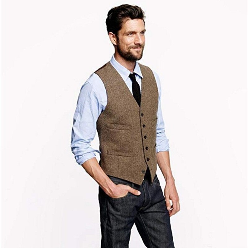 Herr vintage brun tweed väst ull england stil herr kostym väst affär formell kostym väst
