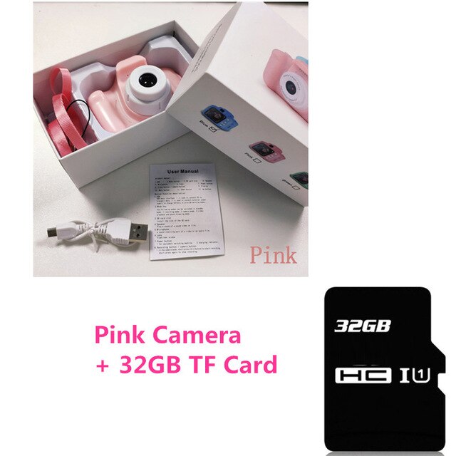 Kakbeir Mini Digitale Camera Speelgoed Voor Kinderen 2 Inch Hd Screen Chargable Fotografie Props Kind Outdoor Game: 32GB Pink Camera