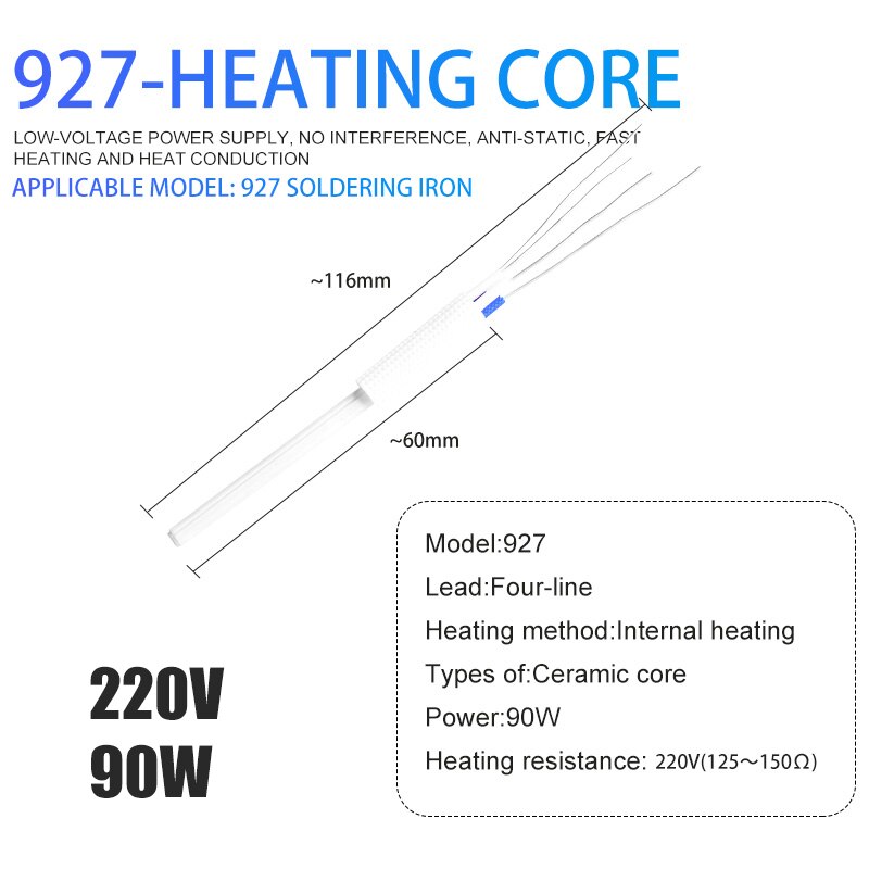 200W Electric Soldering Iron Heater Adjustable Temperature Ceramic Internal Heating Element For 907 926 927 936 Solder Iron: 927 90W 220V