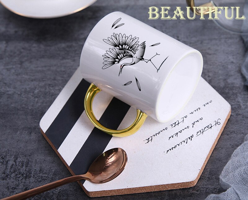 Creatieve Chinese Crane Mok Goud Handvat Keramische Koffie Mokken Thee Melk Bier Mok Water Cup Drinkware Cup KTDW-026