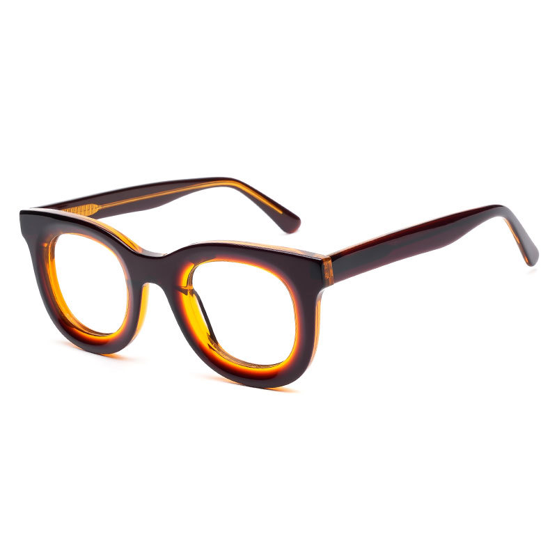 Acétate hommes Vintage rond lunettes optiques cadre lunettes optiques de luxe japonais à la main lunettes hommes: YELLOW