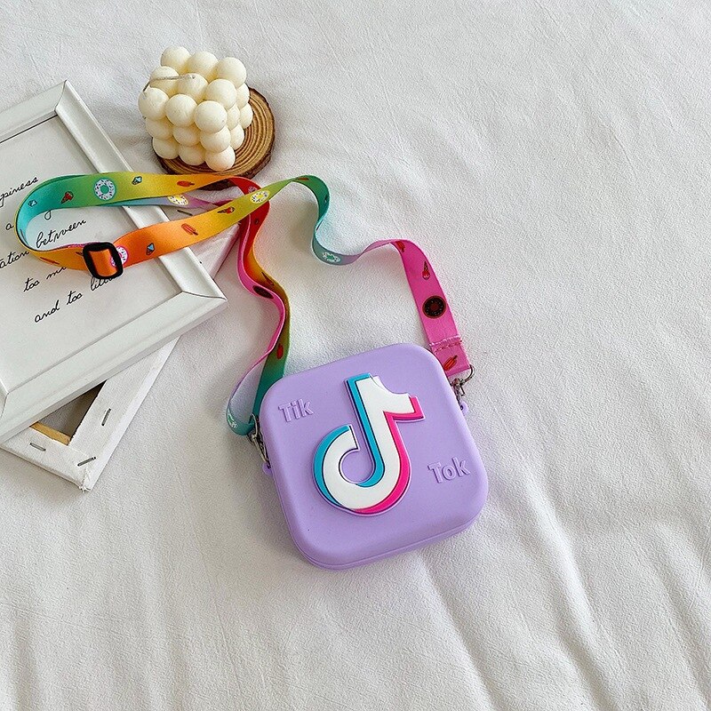 Silicone Tik-Tok Children's Bags for Girls Christmas Children's Bags Coin Purse Cosmetic Bag: Purple