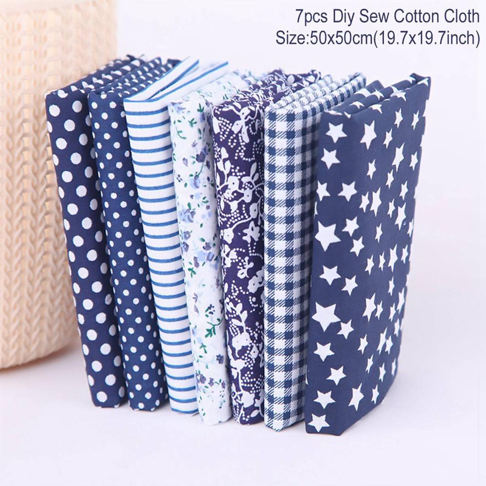 Fengrise-tissu en coton 100% imprimé | Tissus cousus et cousus, pour Patchwork, accessoires de bricolage faits à la main, 7 pièces 50x50cm: 50x50cm blue 7pcs