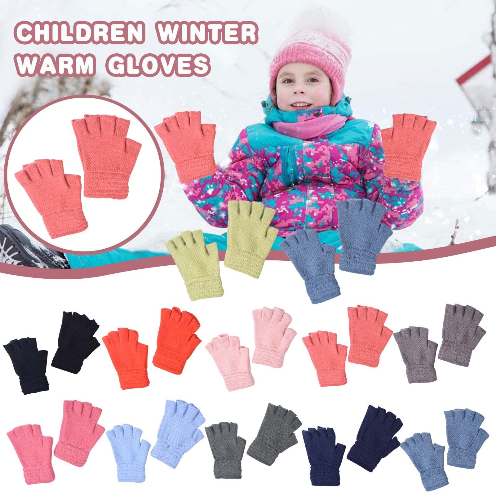 Winter Warm Solid Woolen Gloves Toddler Baby Girls Boys Winter Warm Solid Knitted Flip Fingerless Mittens Gloves Варежки Детские