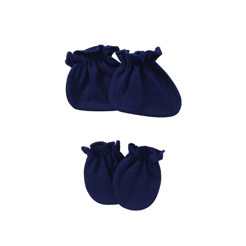 Baby Anti-Kras Zachte Katoenen Handschoenen Voet Cover Set Pasgeboren Wanten Sokken Kit Q9QB: Dark Blue