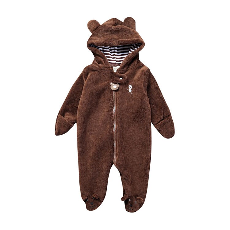 Herfst Winter Kerst Meisje Kleding Soft Fleece Een Stukken Jumpsuits Pyjama 0-24M Baby Jongens Kleding baby Footies: Bruin / 3M