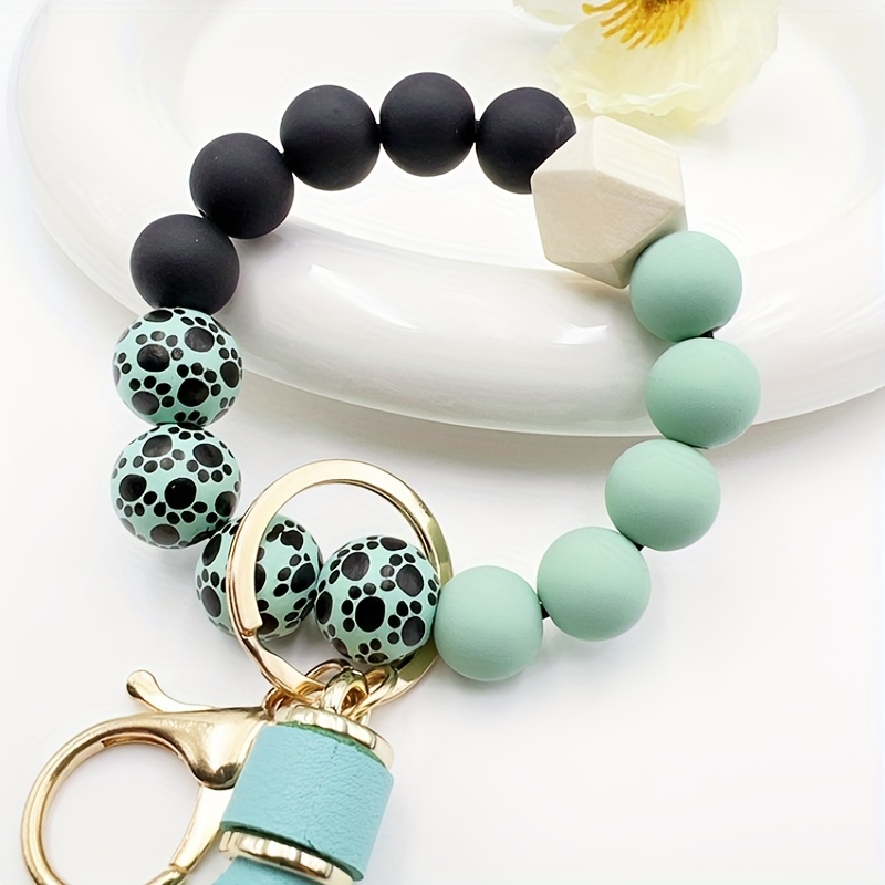 Llavero con cuentas de silicona para hombre y mujer, pulsera con cuentas y borlas para colgar carteras