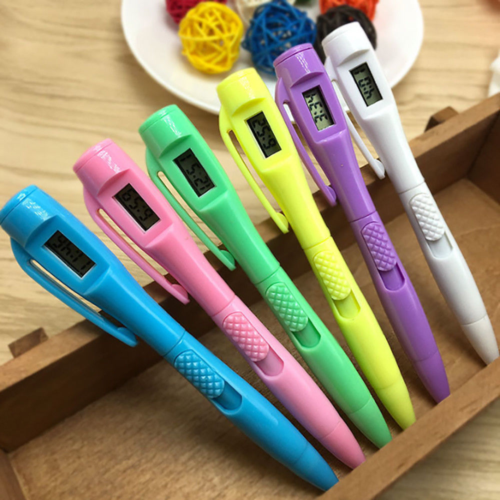1pc Novelty Ballpoint Pen With Digital Clock Electronic Pen Exam Pens Watch Pen Signature Pen Writing School Stationery Supply