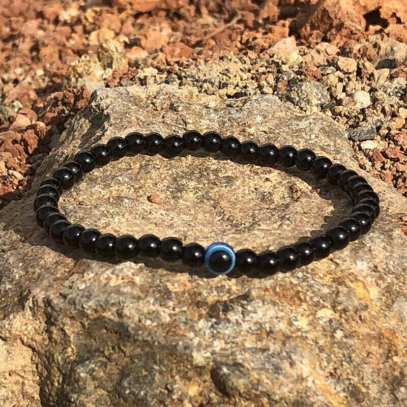 Turkish Evil Eyes Bracelet Black Natural Stone Beads Obsidian Men Braslet for Women Men Yoga Hand Jewelry Accessories