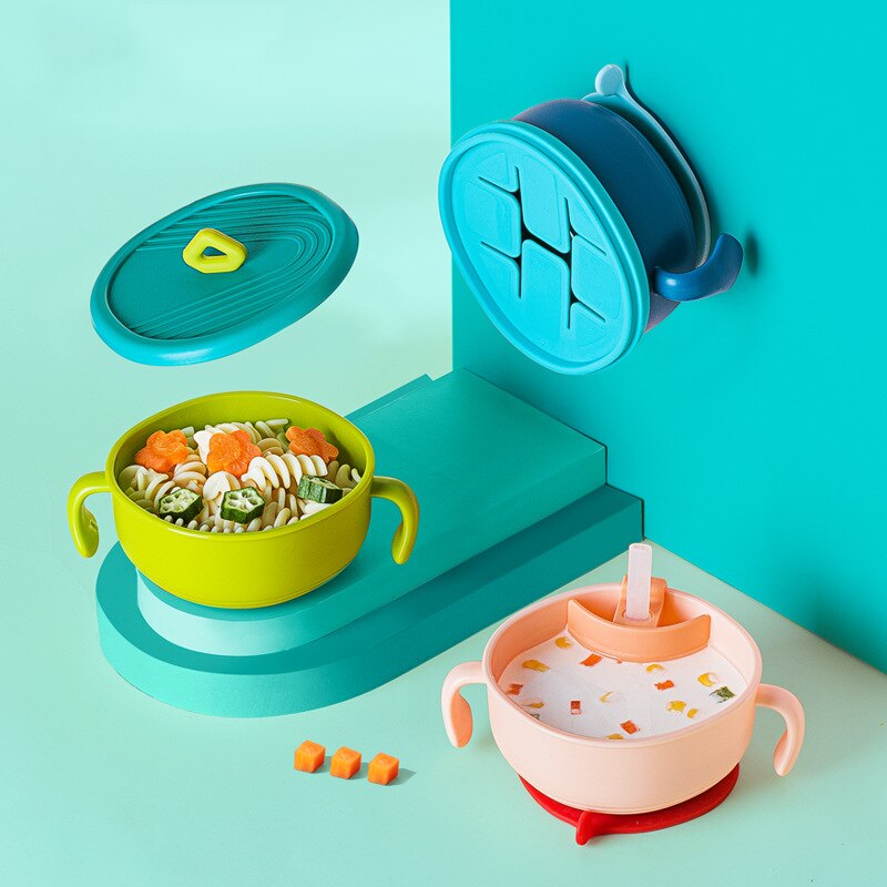 Assiette 3 en 1 pour bébé, bol de collation pour bébé avec paille, bol à ventouse supplémentaire, ensemble de vaisselle pour enfants en bas âge
