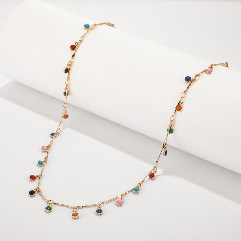 Boheemse gouden ketting voor dames, charmante kleurrijke stenen ketting, handgemaakte feestsieraden