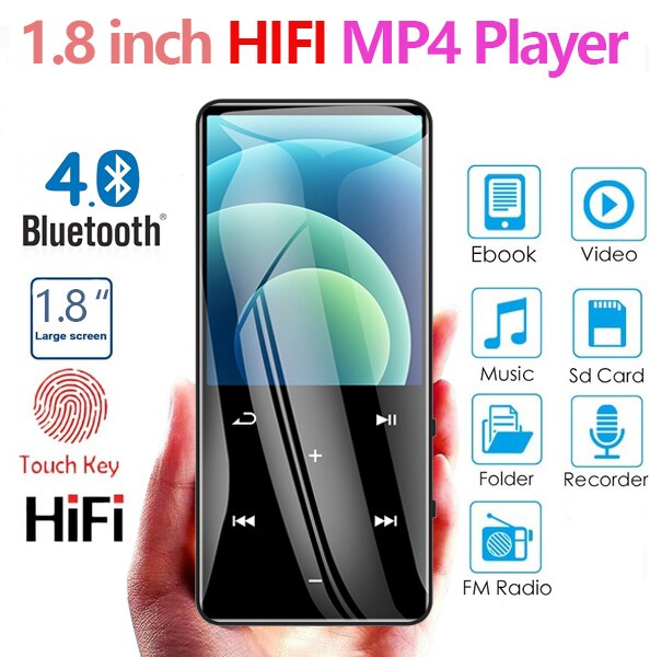 Reproductor de MP3 y MP4 con pantalla táctil de 1,8 pulgadas, reproductor de música deportivo inalámbrico sin pérdidas, sonido HIFI, altavoces integrados, Radio FM y vídeo