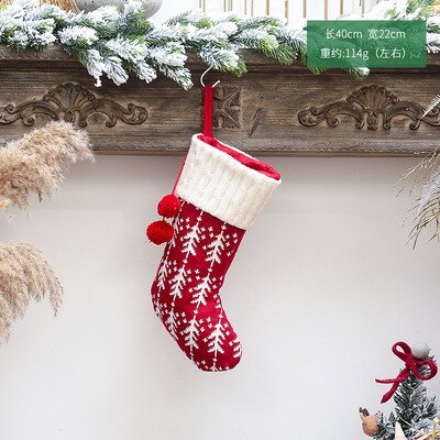 Rode Kous Gebreide Sokken Voor Home Decoratie Kerst Cadeau Zak Snoep Zakken Bag Kerstsok Ornamenten: D