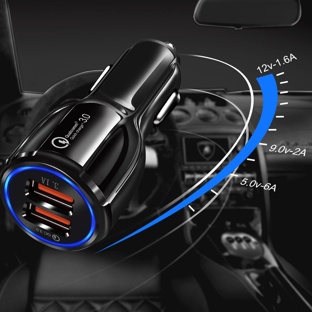 Cargador de coche QC3.0 de 18W, adaptador de carga rápida USB Dual 3.1A para iPhone 12 11 Pro Max7 8 Xiaomi OPPO Huawei