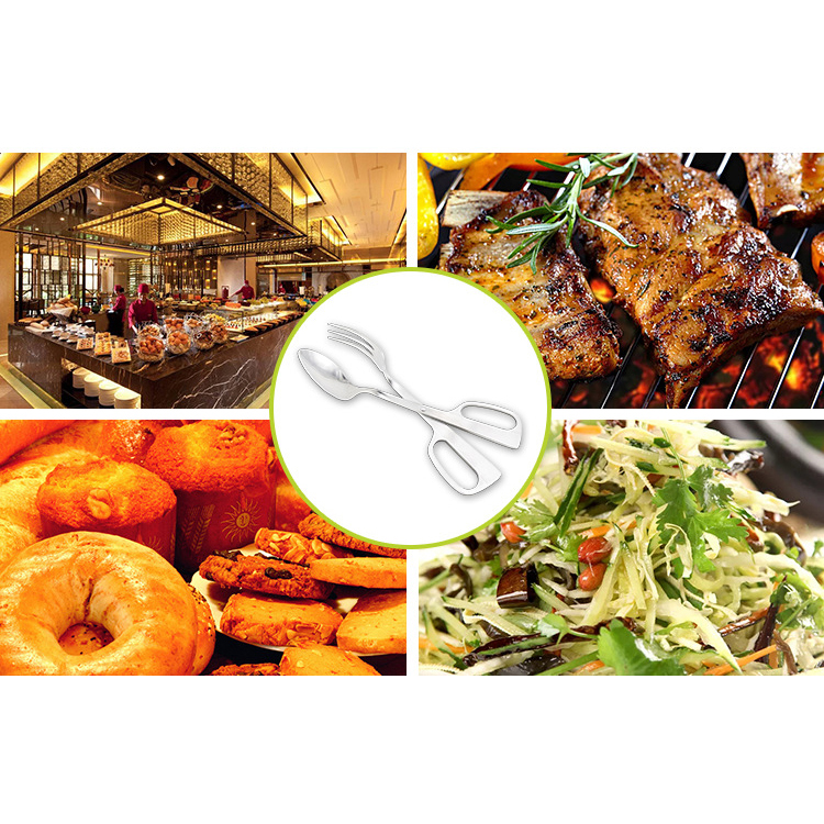 Stainless Steel Salad Servers Spoon Scissor Tong Serving Tools Kitchen Gadgets Accessories