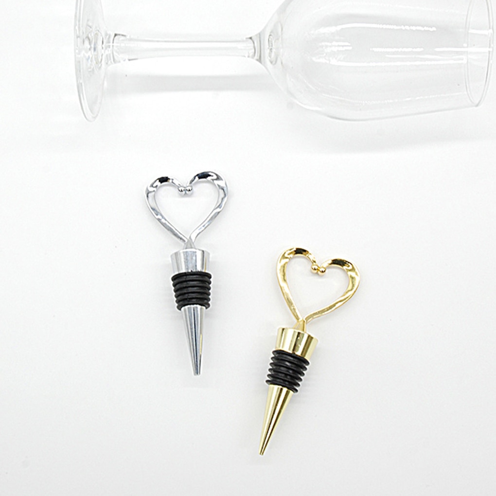 Heart Shaped Red Wine Champagne Wine Bottle Stopper Valentines Wedding Reusable Stopper Silver/Gold