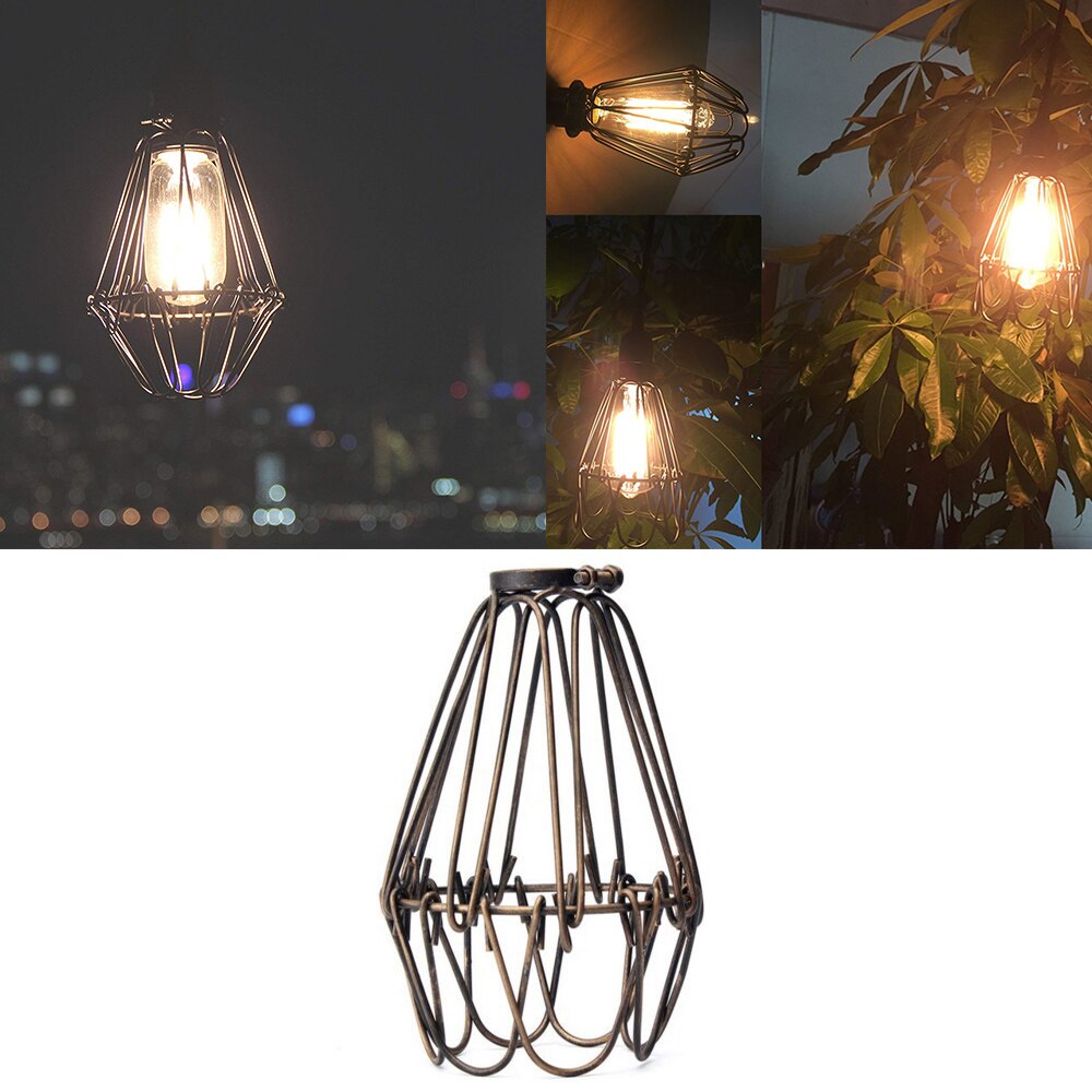 Rustik industriell vintage stil hängande hängsmycke metalltråd bur justerbar armatur lampskydd glödlampa skydd lampbur  d25: Borste brons 2 st