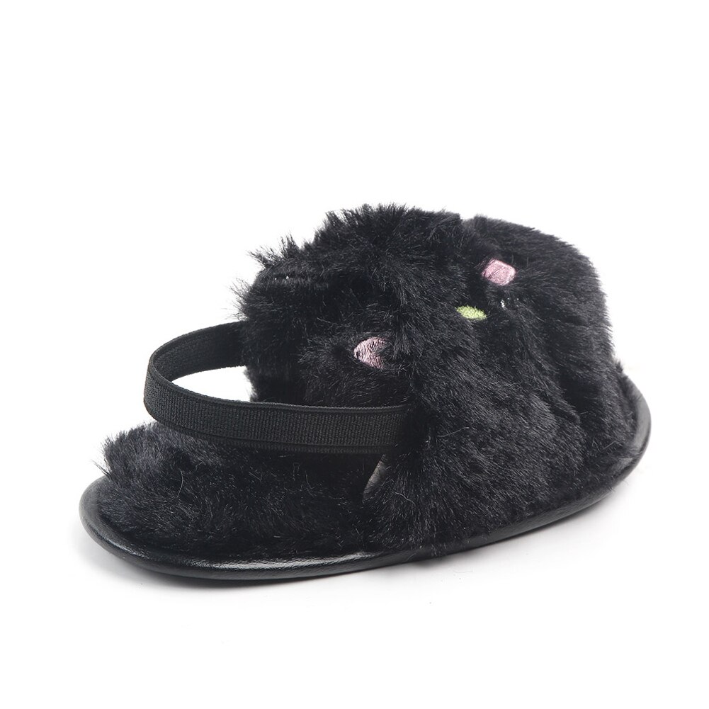 Bonitas zapatillas de bebé, sandalias con patrón de animales para niños pequeños, zapatos para niñas, lindas suelas blandas de piel esponjosa, zapatos antideslizantes para cuna