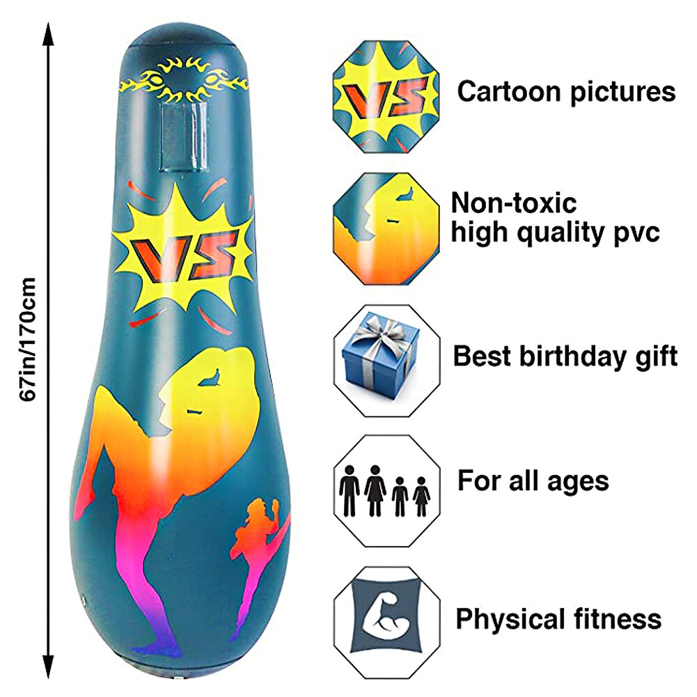 Inflatable Boxing Bag Adult Children 165 cm Boxing Punch Kicking Sandbag PVC Inflatable Tumbler Gym Kids Boxing Training Target