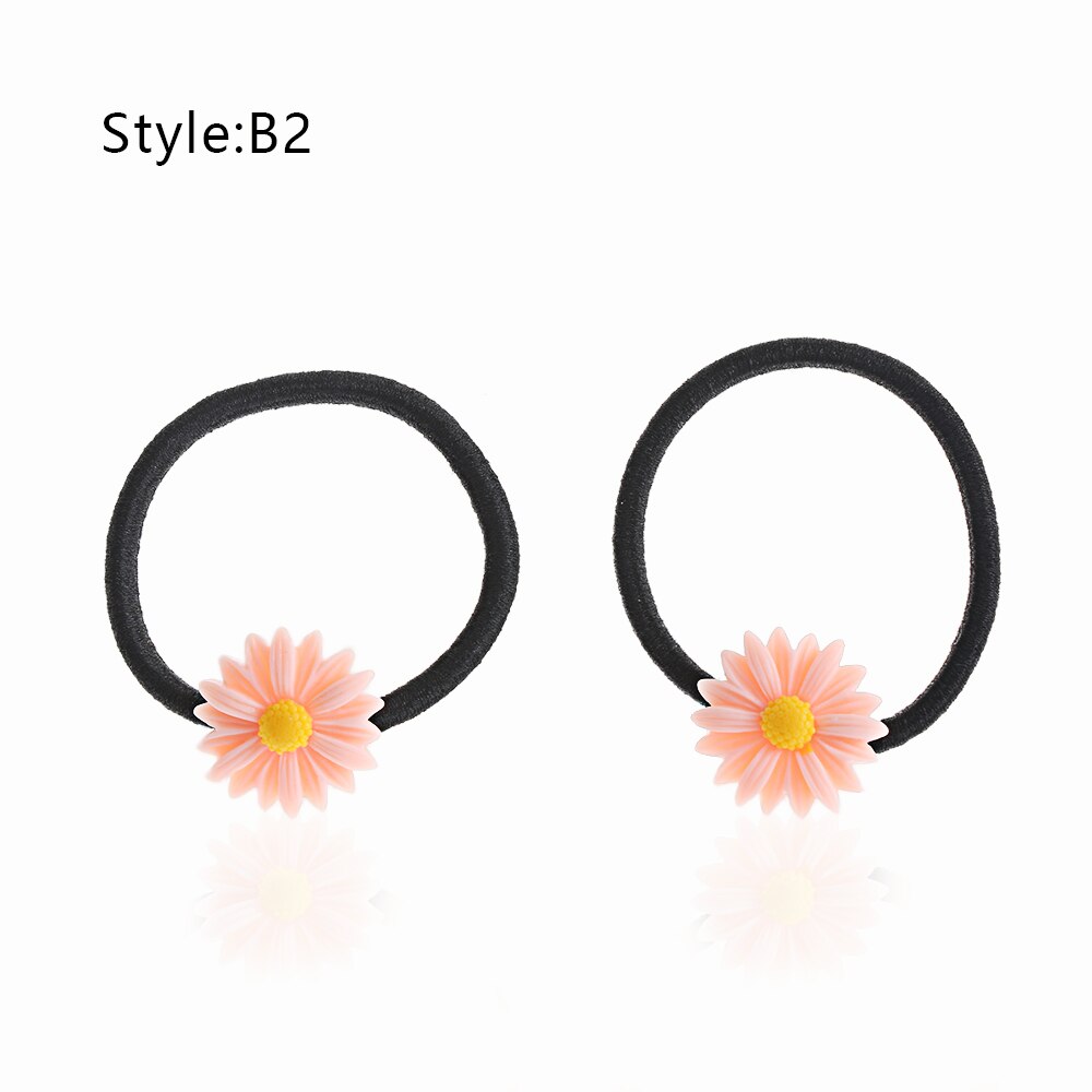 2Pcs Mini Daisy Flower Sweet Hair Clip Ring Elastic Rope Bands HairPins Ponytail Girls Kids Hairband Hair Accessories: B2