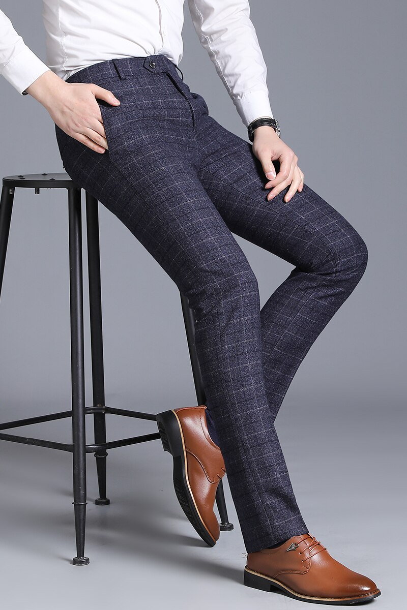 Herrebukser plaid business casual slim fit ankellang pantalon a carreau homme klassisk vintage ternet jakkesæt bukser bryllup  k205