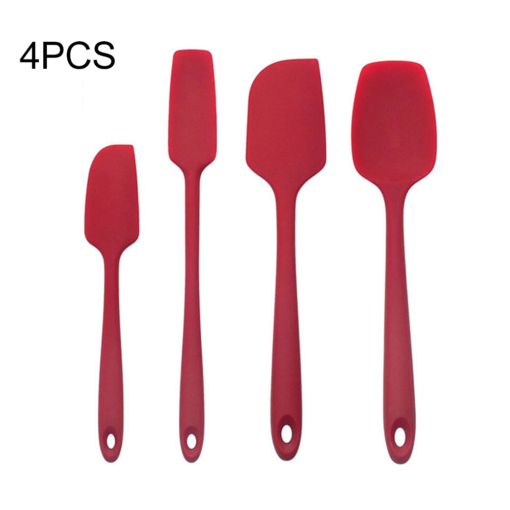 Juego de espátulas de silicona para el hogar, rascador fácil de limpiar, antiadherente, resistente al calor, mango largo, utensilios de cocina para colgar con agujero, 4 Uds.