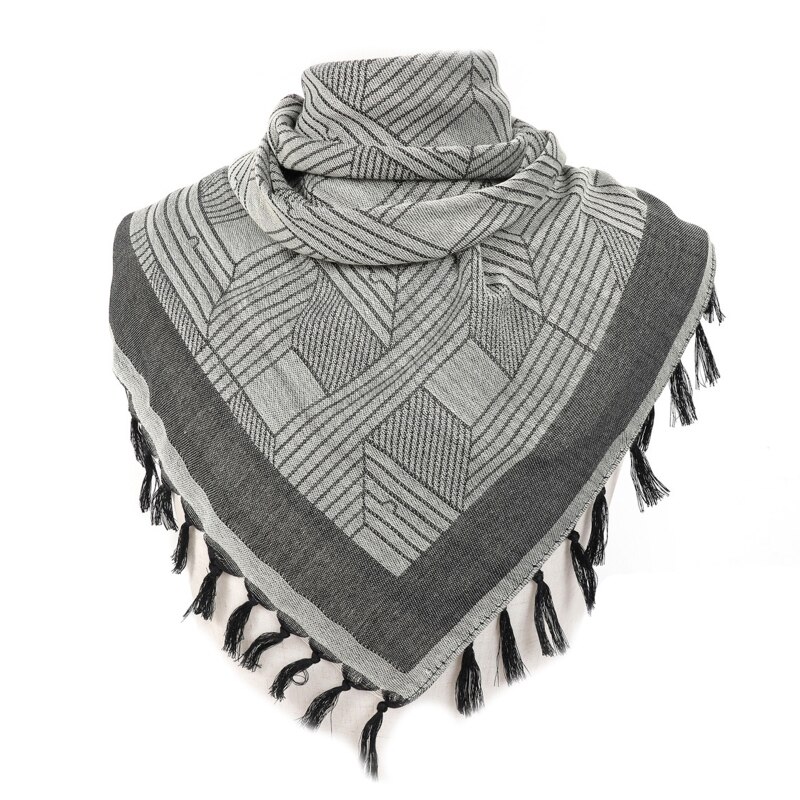 Shemagh-bufandas con flecos árabes, de mezcla de algodón, a prueba de viento, para la cabeza y el cuello, con borla, para acampar al aire libre en el desierto,: Rice gray