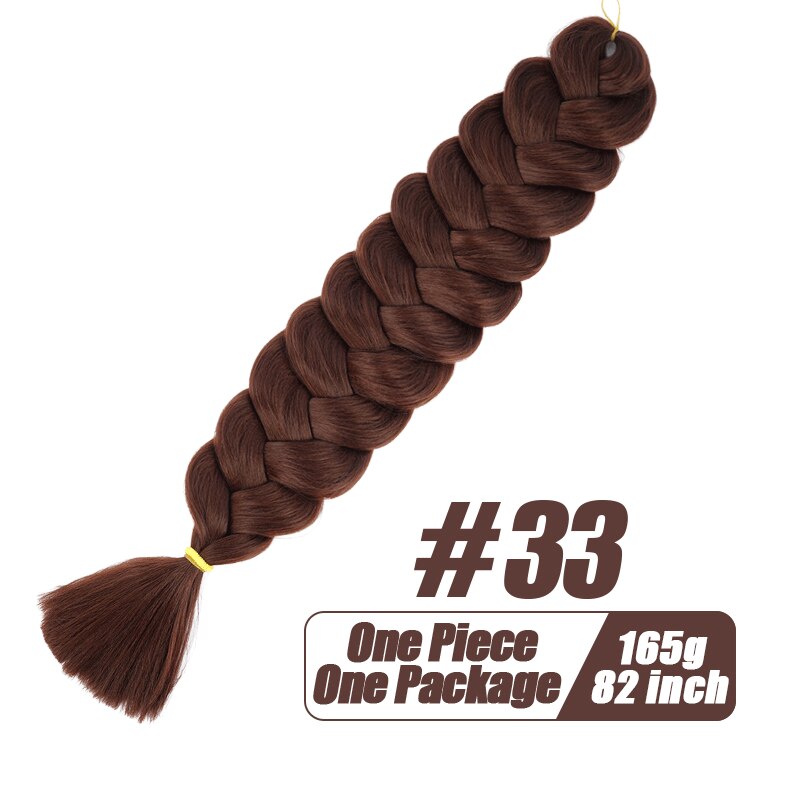 Más allá de cabello trenzado sintético de una pieza, trenza de fibra térmica de 82 pulgadas, 165g, extensiones de cabello trenzado Jumbo de ganchillo de Color puro: #33 / 6 unids/lote