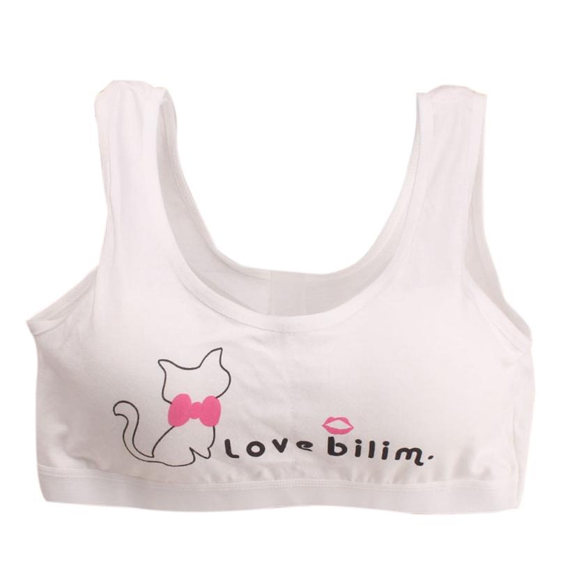 Kids Bra For Teenage Girls Cotton Children Girls Underwear Clothing Teen Sports Bra with Chest Pad Puberty Girl training Bra: White