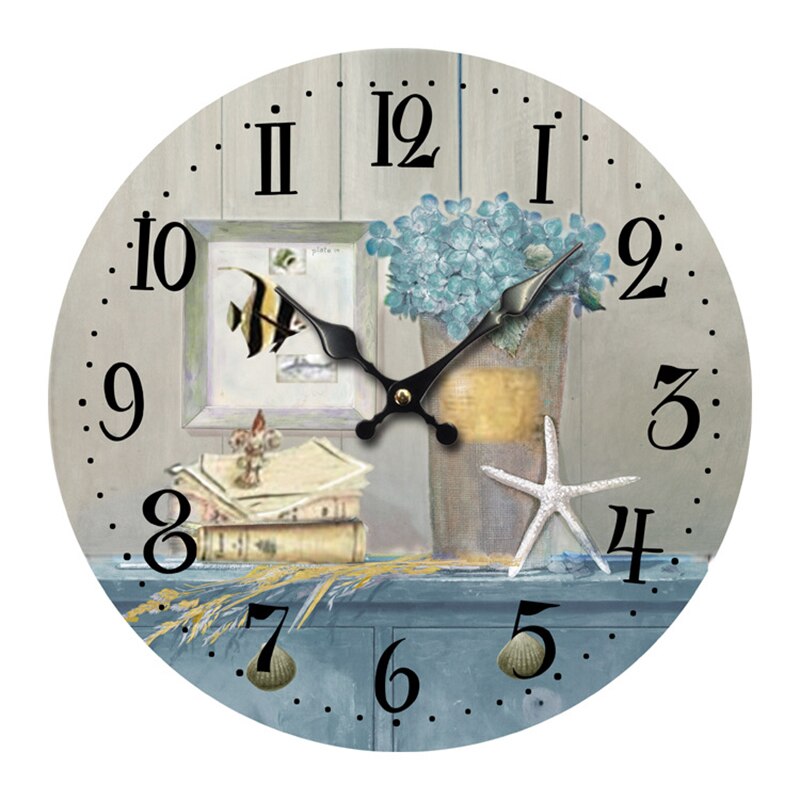 Reloj de pared de madera con de océano para el hogar, accesorio de pulsera de cuarzo resistente al agua con mecanismo de relojería, rústico Vintage grande y silencioso, 30cm, perfecto para decoración de cocina y dormitorio