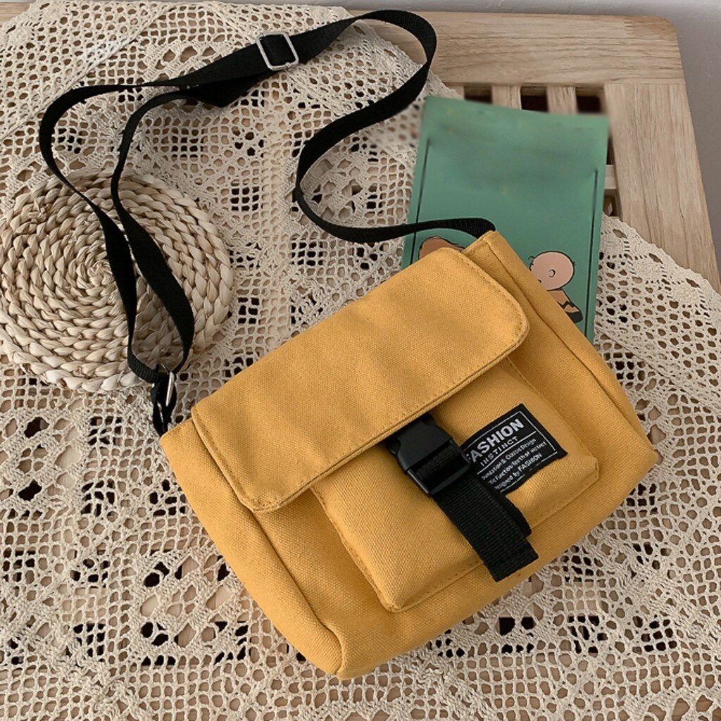 Kvinder skuldertaske ren farve retro ensfarvet stor kapacitet lærred håndtaske skuldertaske sac main femme: Gul