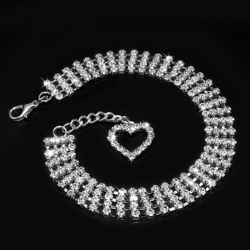 Misterolina 4 rader strass halsband hundhalsband halsband smycken halsband hjärta hänge valp katt fest bröllop tillbehör
