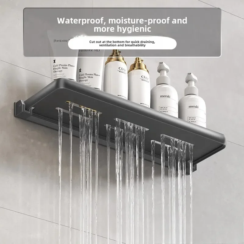 Estante de tocador plegable de aluminio, 90 grados, impermeable, colgante, organizador de artículos de tocador, productos para el hogar, sin perforaciones