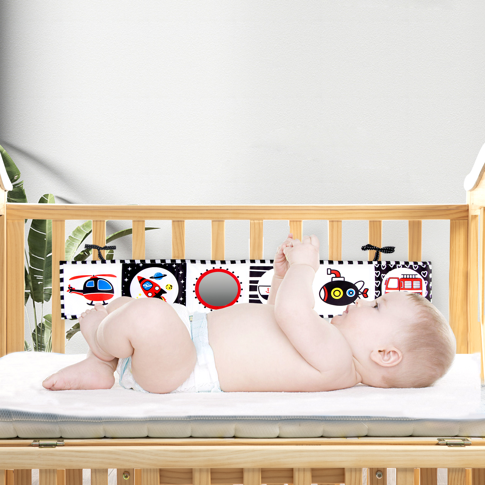 Libro de tela sensorial, juguetes para bebés de alto contraste de 0 a 12 meses, juguetes para cuna para recién nacidos, libros de tela de animales en blanco y negro, libro para bebés Montessori