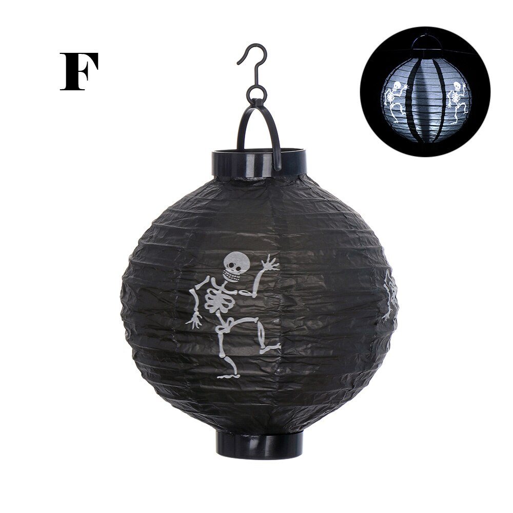 LED Halloween Paper Pumpkin Hanging Lantern DIY Party Decor Scary LED Lantern Home Decor Party Supplies: F