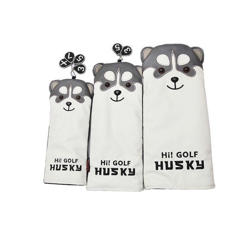 Belle Husky Golf pilote tête couverture Animal de bande dessinée #1 #3 #5 #7 bois PU cuir couvre-chef anti-poussière: MULTI