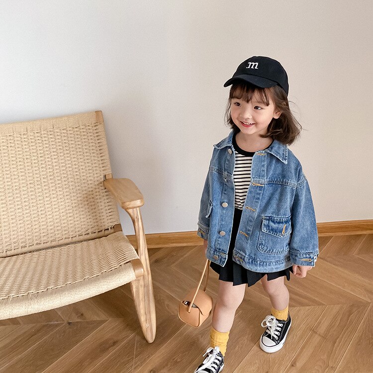 5160 Autumn Kids Girls Denim Jacket Button Coat Cool Boys Outwear Tops Streetwear 1-9 Years Denim Jacket For Kids