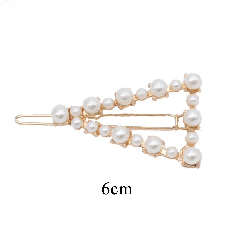Pinza de pelo con perlas de imitación para mujer, broches de pelo hechos a mano con broche de estrella y corazón, accesorios geométricos para el cabello de Corea, 1 ud.: triangle